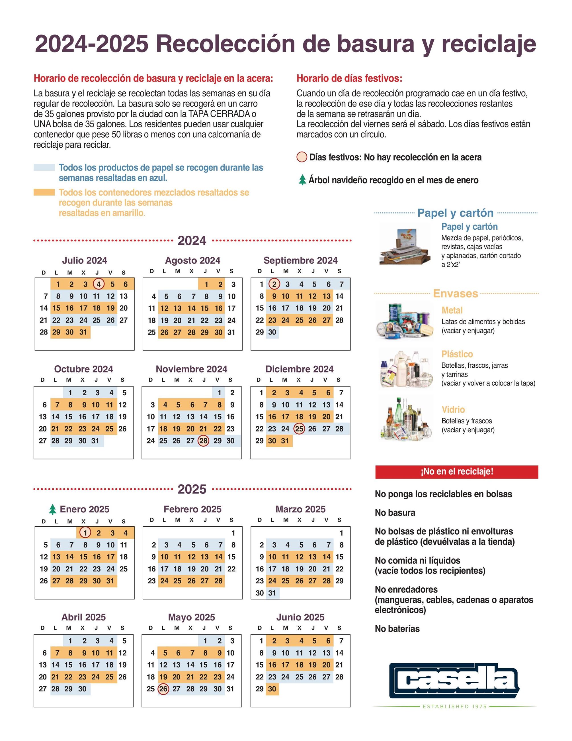 Trash Calendar 2024-2025 SPANISH2